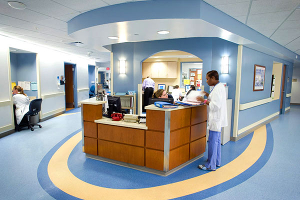 Nurses station at the UF Health Jacksonville Neurointensive Care Unit